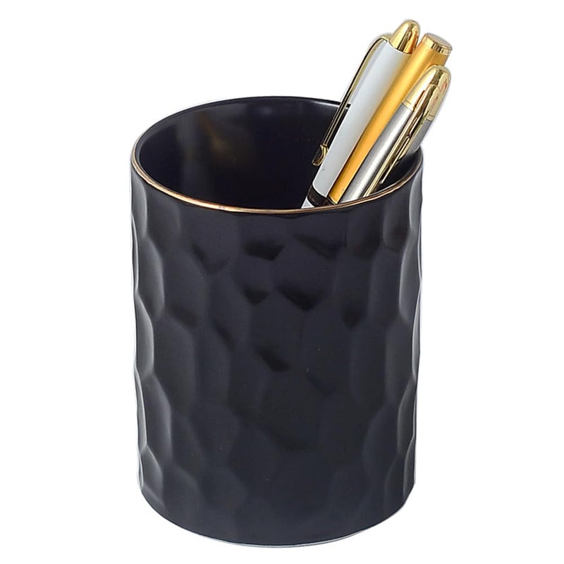 YOSCO Ceramic Aesthetic Pen Holder for Desk Cute Pencil Holder Cup Pot Desk Organizer for Men Women Makeup Brush Holder Toothbrush Holder (Black) - Image 1